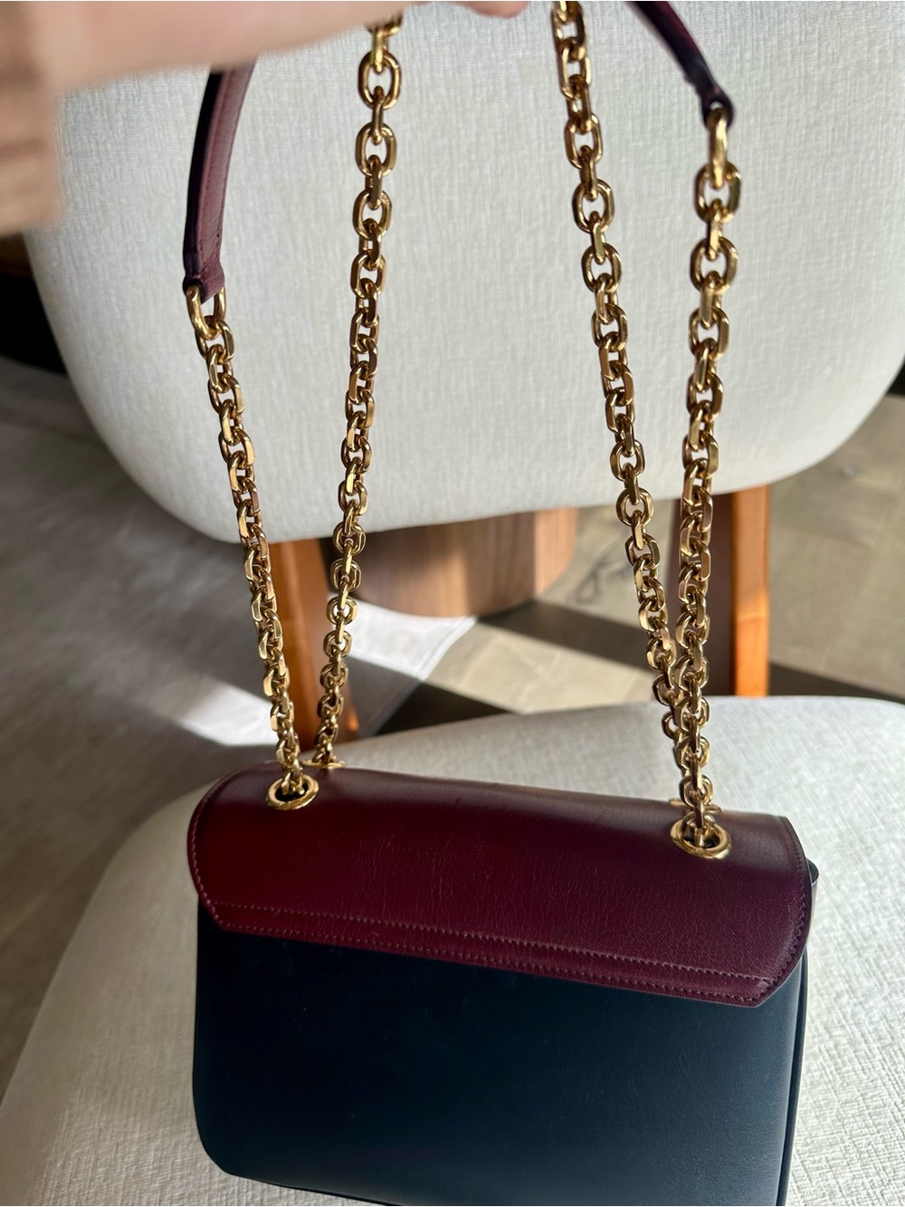 Celine C Bag in Burgundy & Black Leather with Gold Hardware - Picture 2 of 4